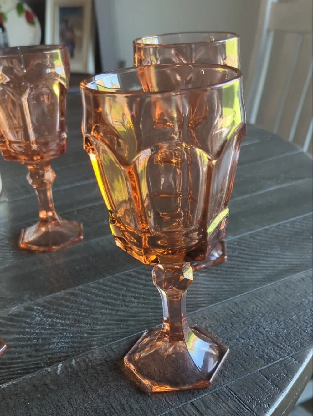 Vintage Fostoria Virgins Peach Pressed Glass Goblet - Set of 4